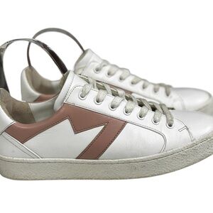Maje Frenchy Rose Pale White and Pink Leather Sneaker Size 39